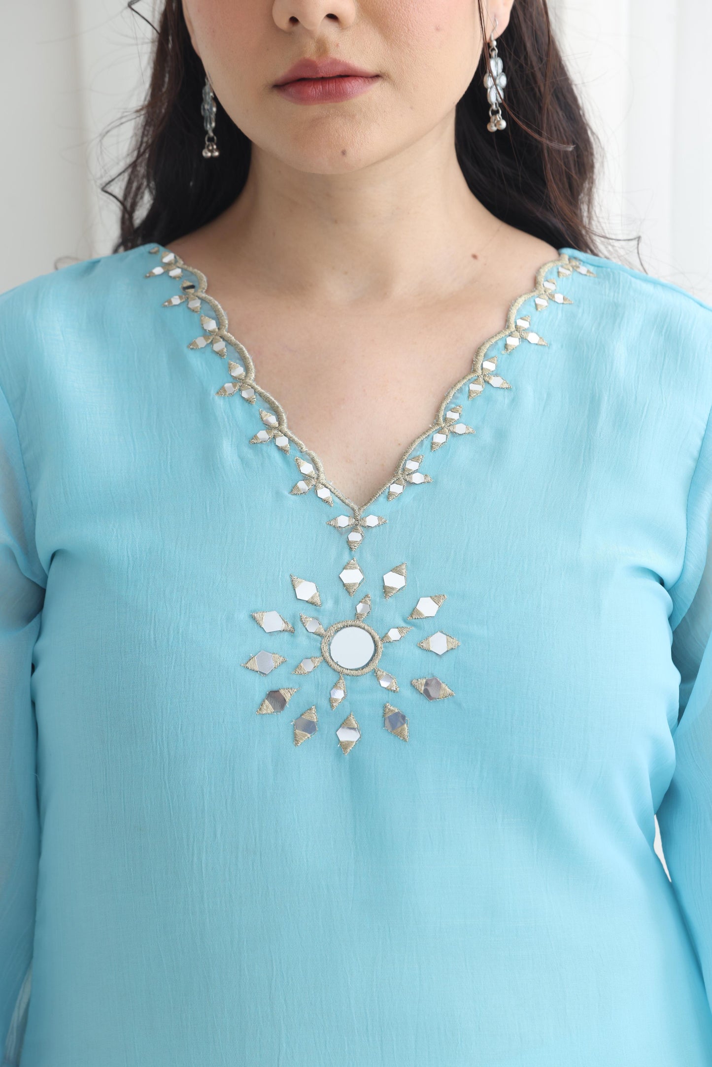 Preet- Blue Mirror Emb Suit Set