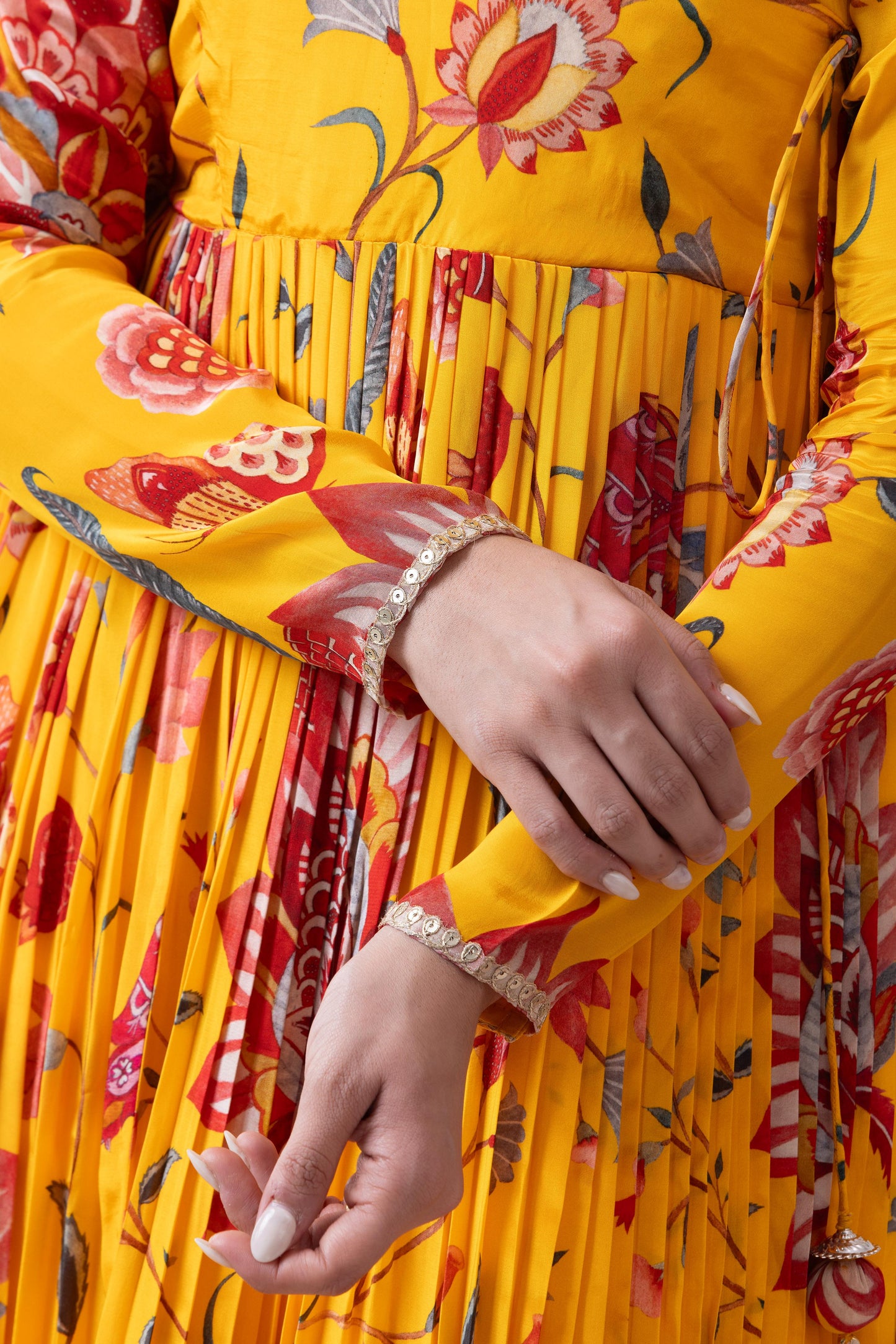 Gulnaar-Yellow Pleated Anarkali Set