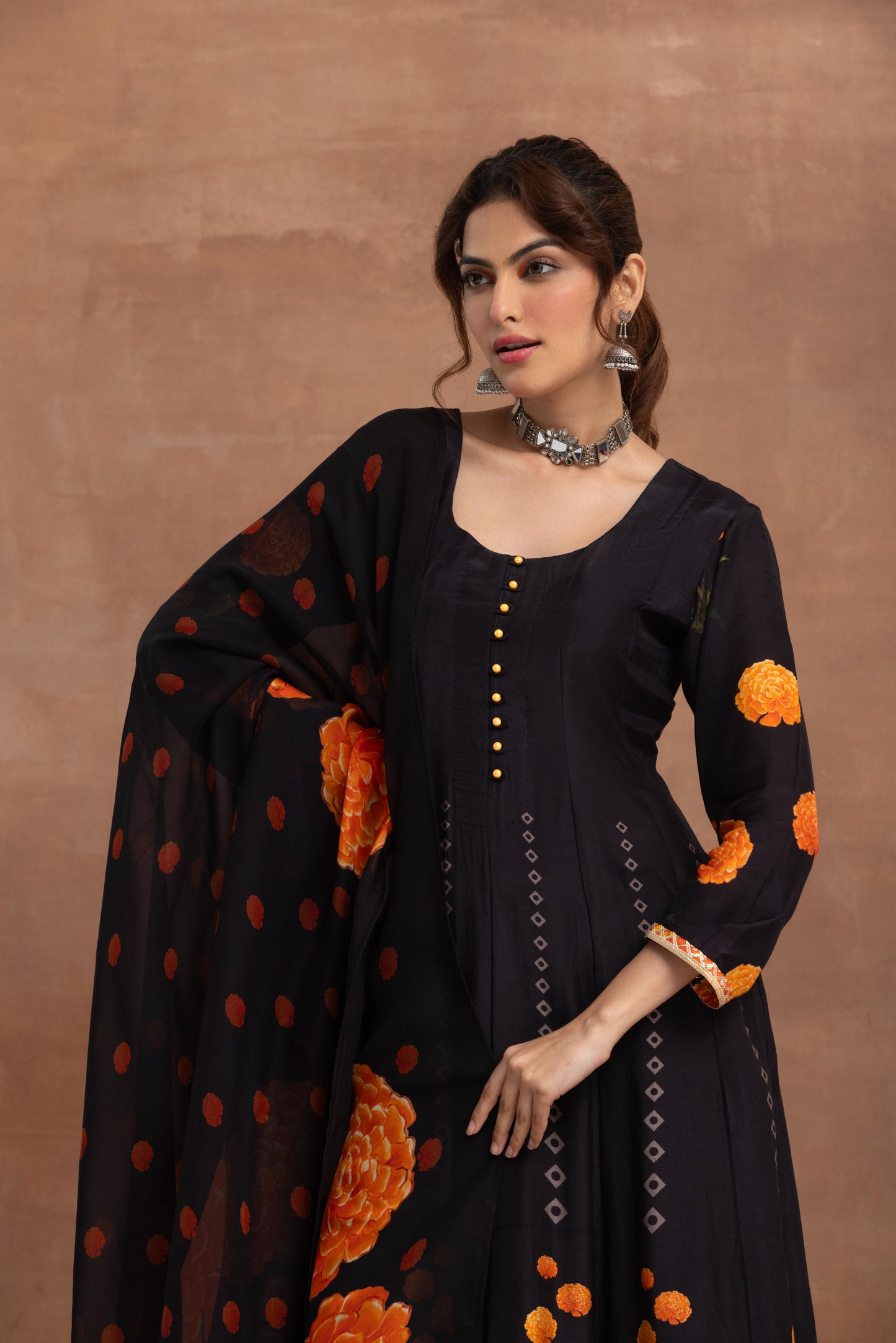 Swarna- Black Printed Anarkali Set