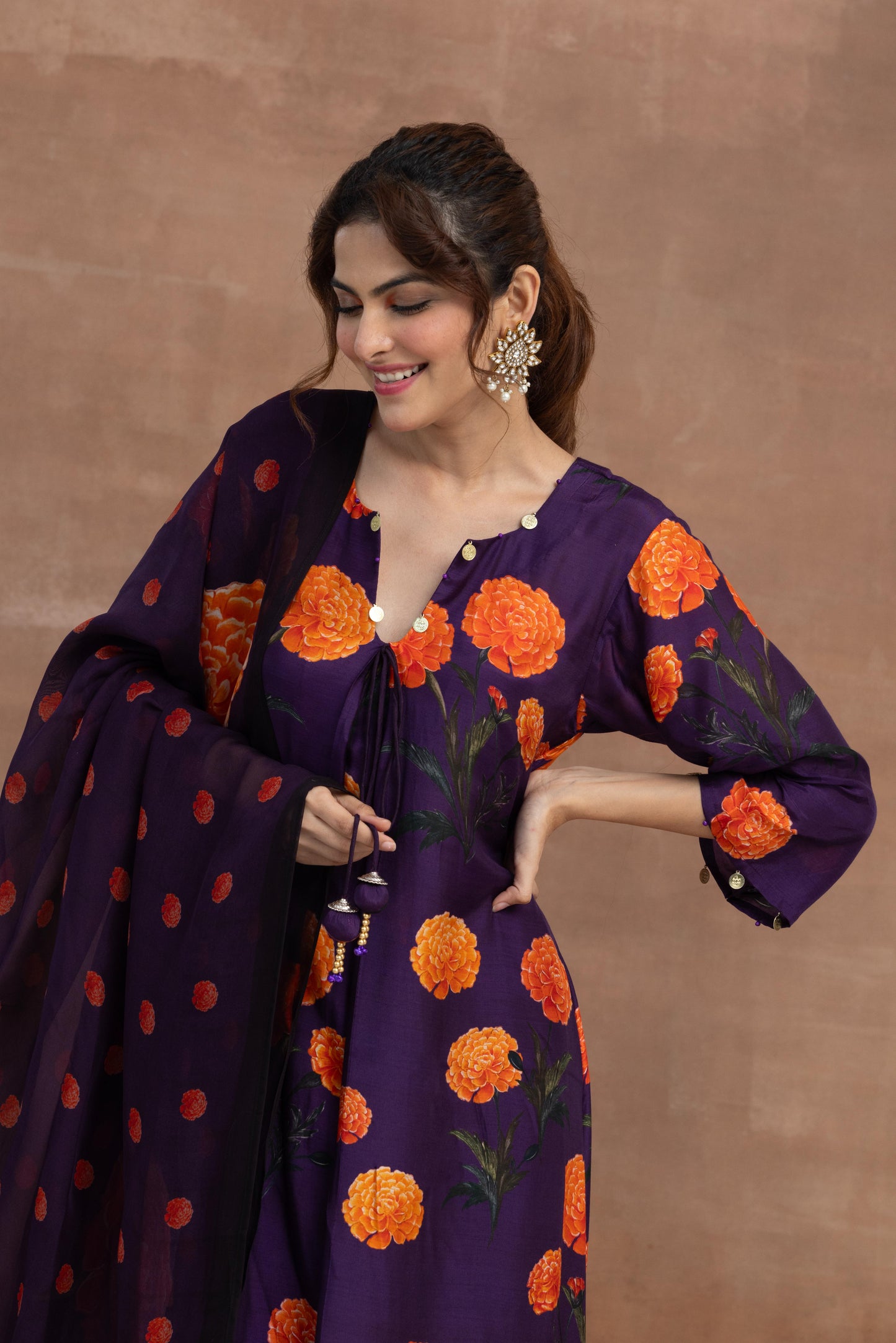 Saanjh- Purple Printed Suit Set