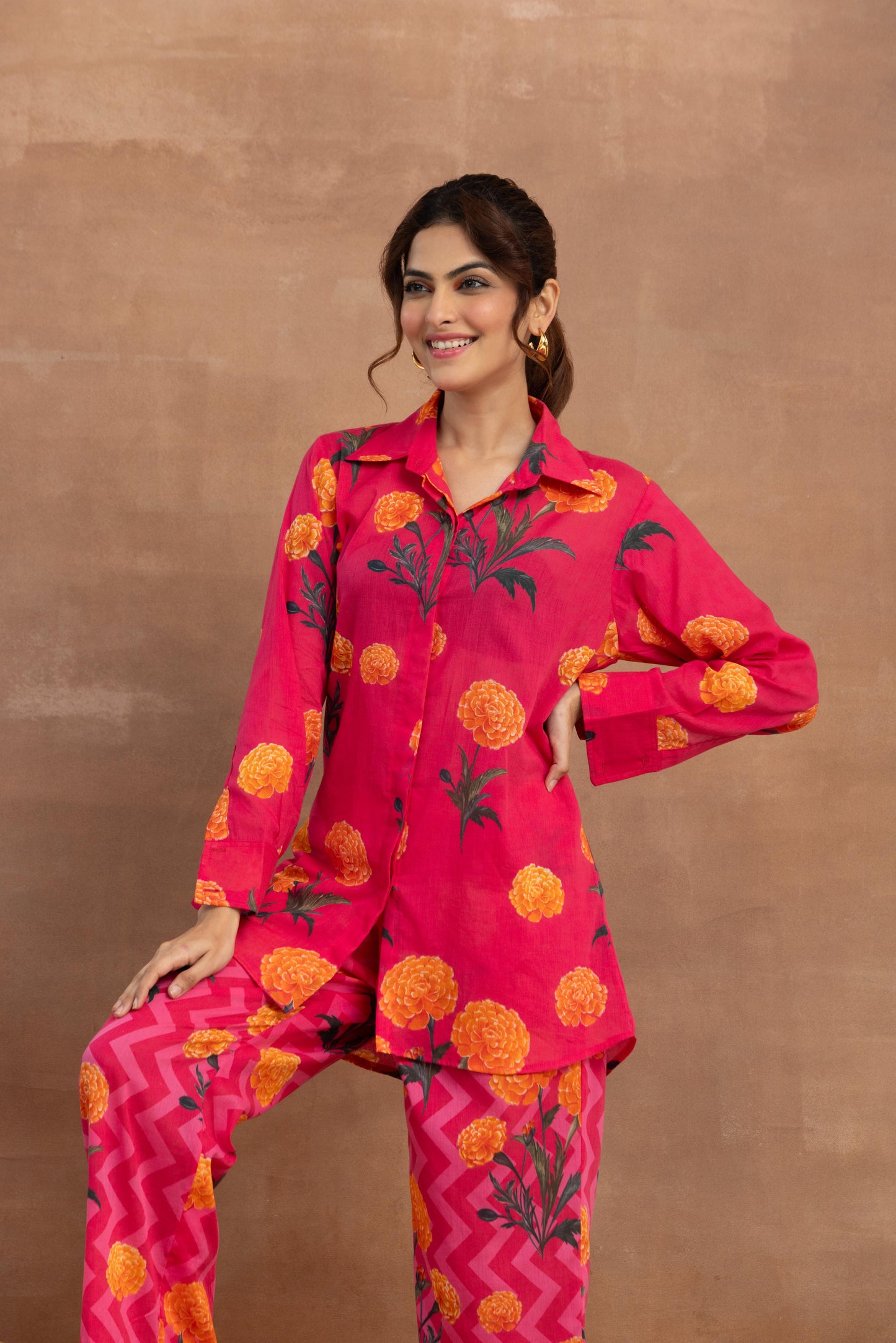 Gulbahar-Hot Pink Shirt Coord Set