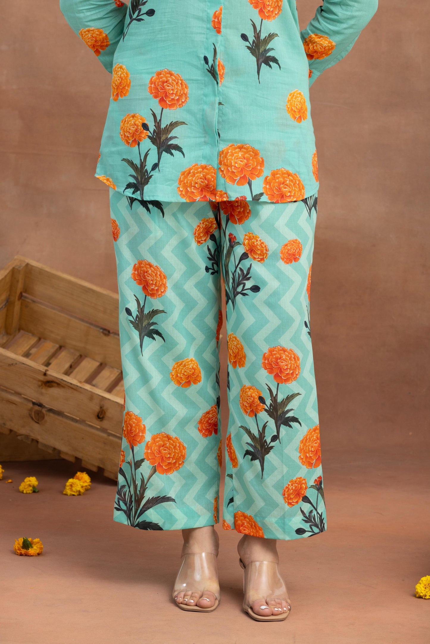 Meghni- Turquoise Shirt Coord Set
