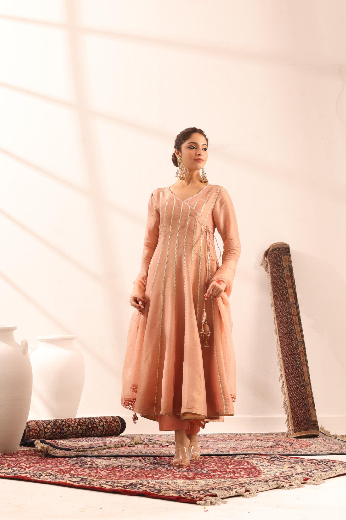 Rachna in Pranavi - Peach Anarkali Set