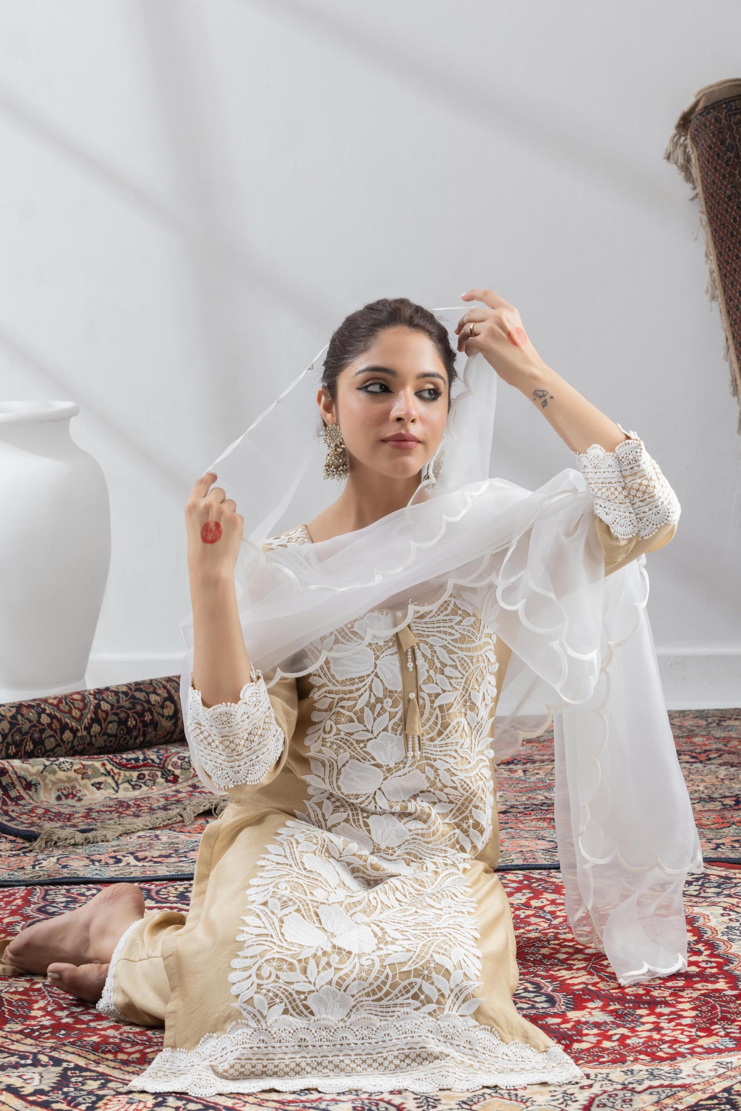 Krishvi-Beige Chanderi Suit set