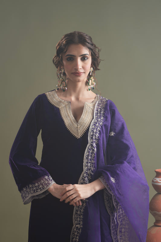 Iqra-Purple Velvet Suit Set