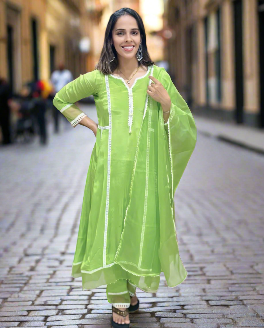 Saina Nehwal in Amrud- Green Panel Suit Set
