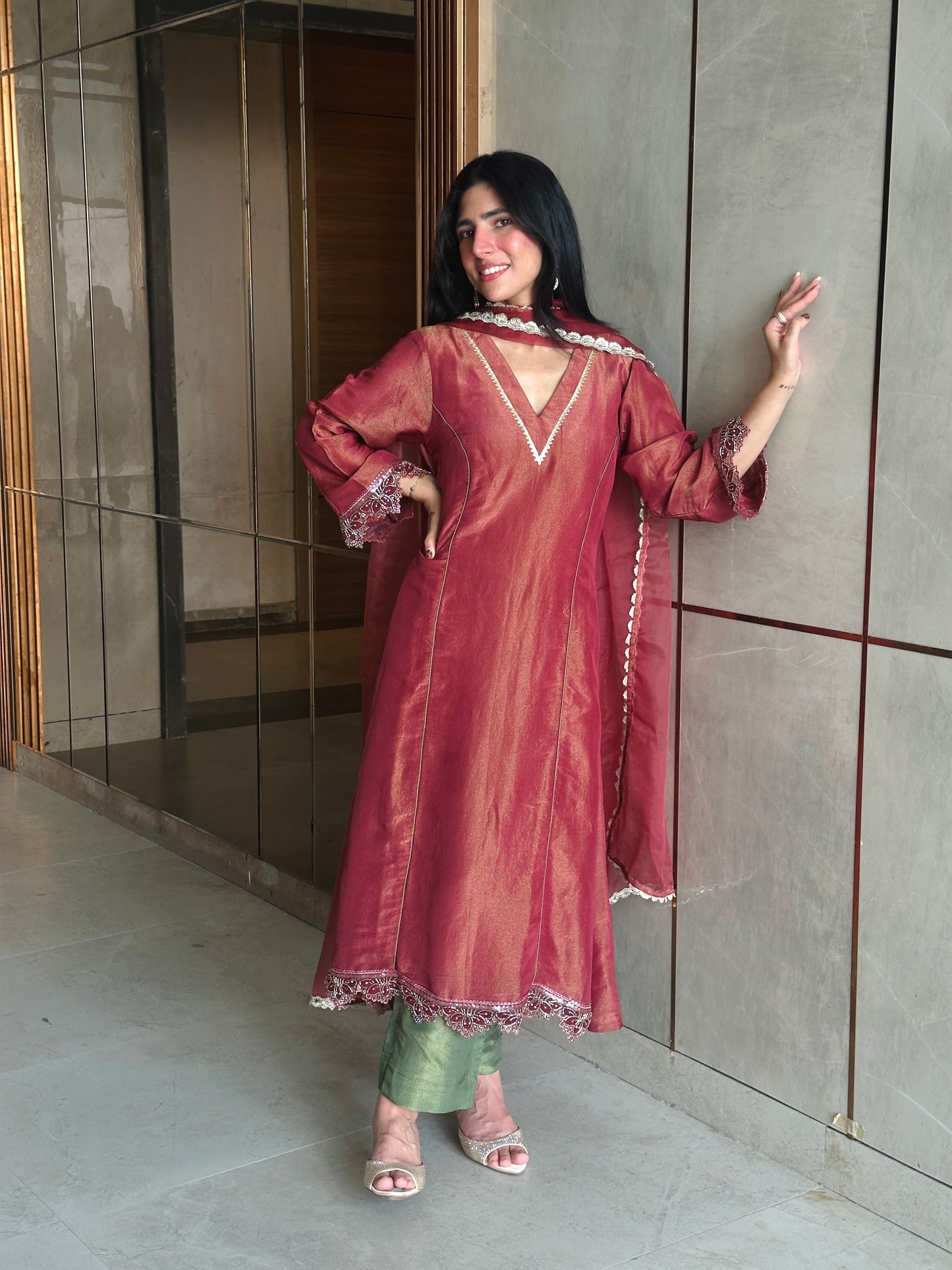 Ankita Prabhakar in Prakriti- Rust Pink Kalidar Suit Set