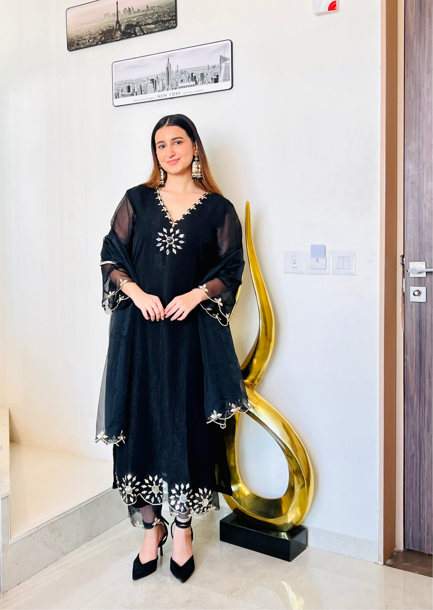 Noor -Pink Mirror Emb Suit Set