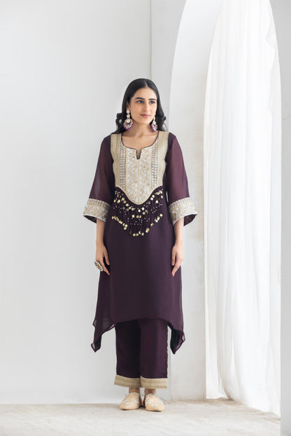 Meher- Plum Crushed Silk Suit set