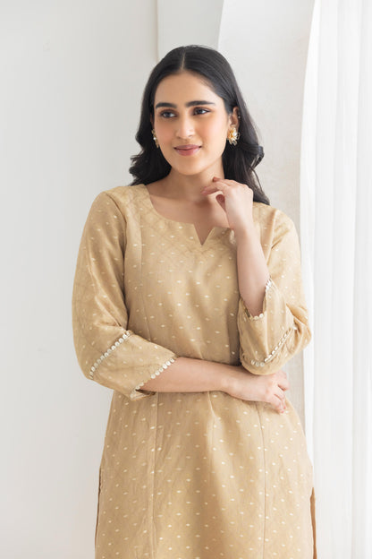 Dastaan- Beige Banarsi Tissue Suit Set