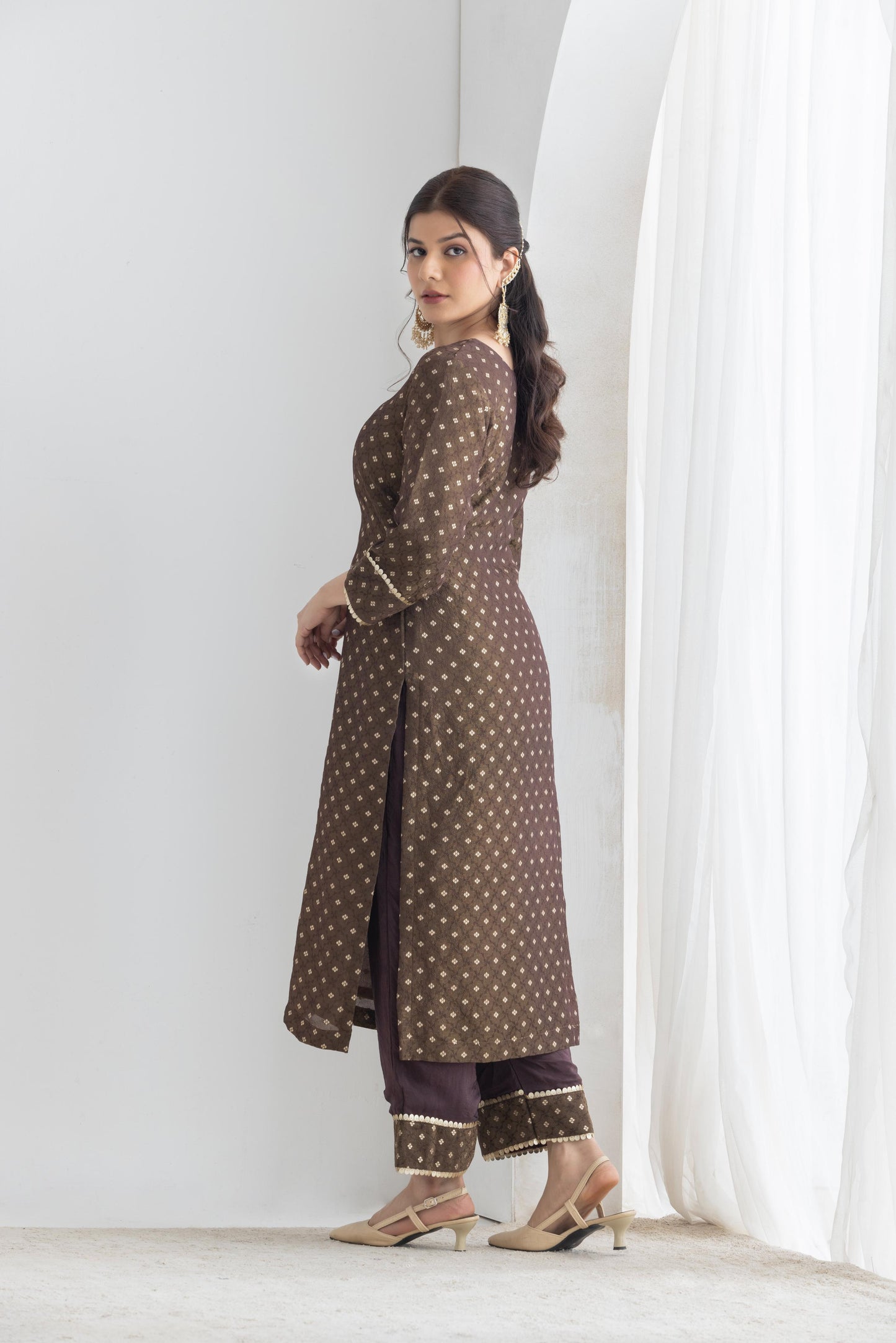 Saina- Brown Banarsi Tissue Suit Set