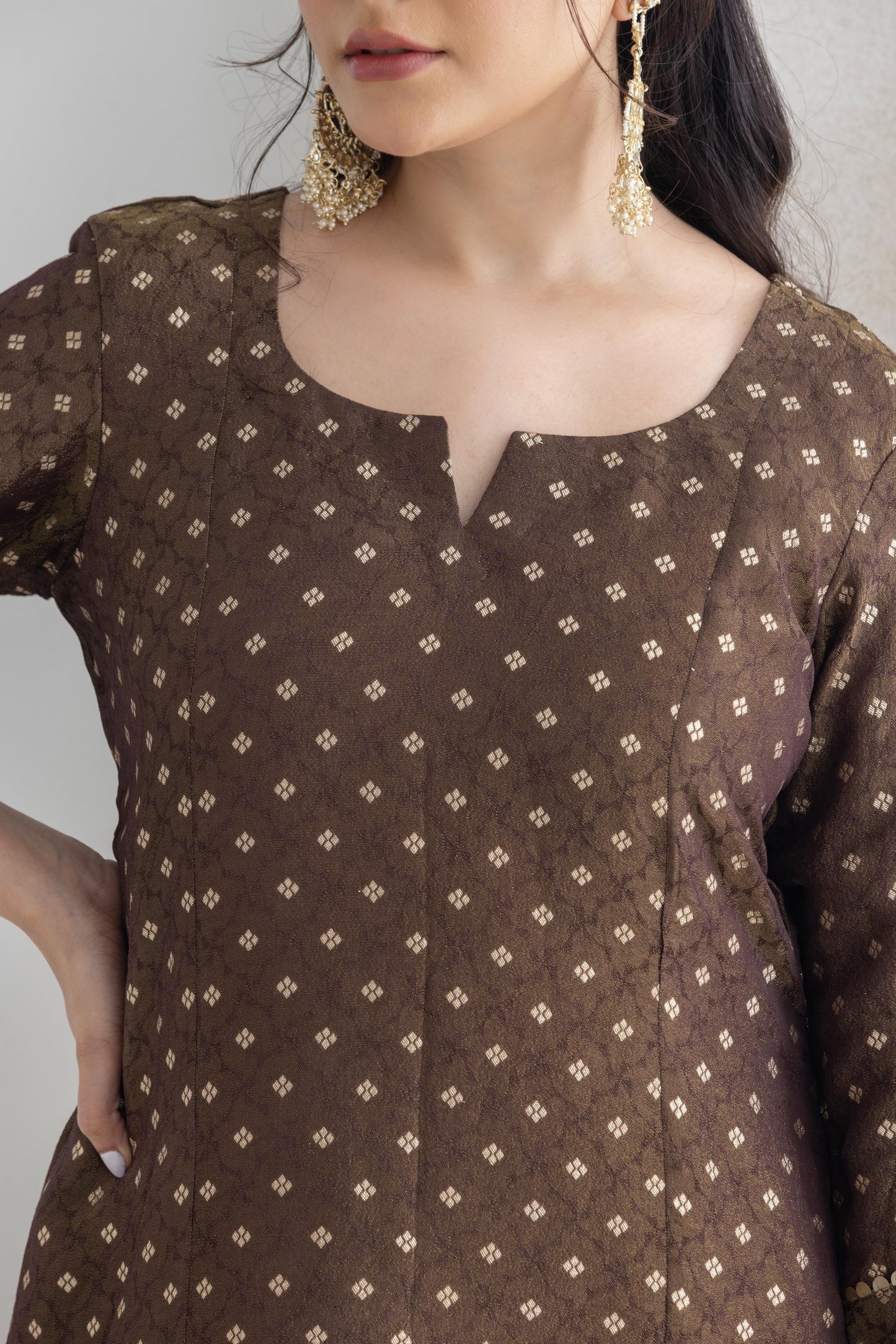 Saina- Brown Banarsi Tissue Suit Set