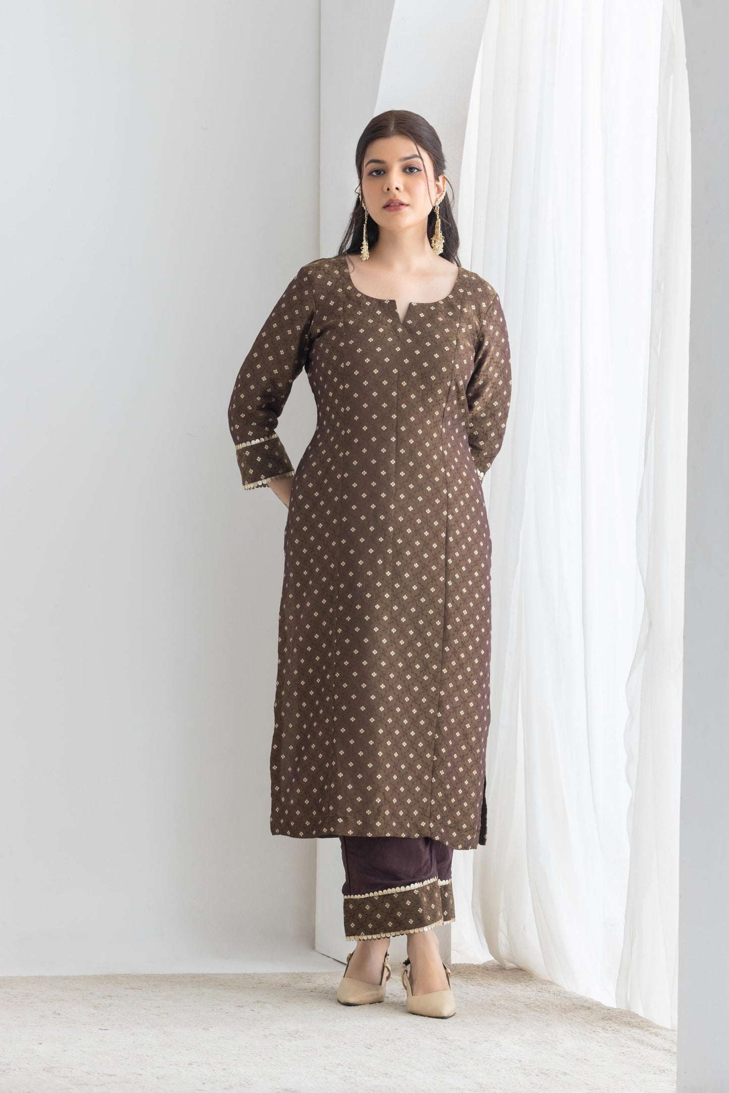 Saina- Brown Banarsi Tissue Suit Set