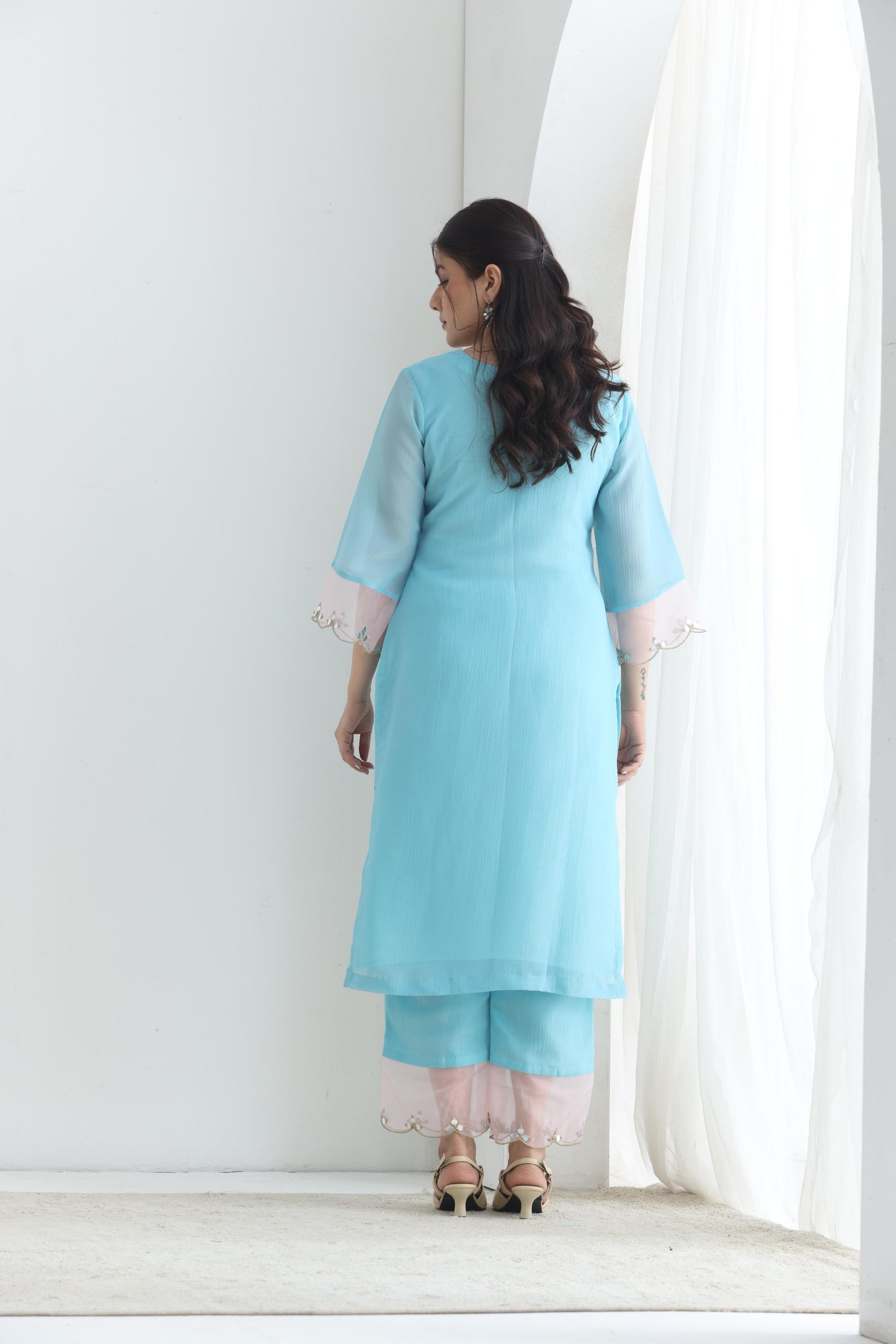 Preet- Blue Mirror Emb Suit Set