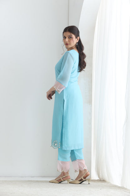 Preet- Blue Mirror Emb Suit Set
