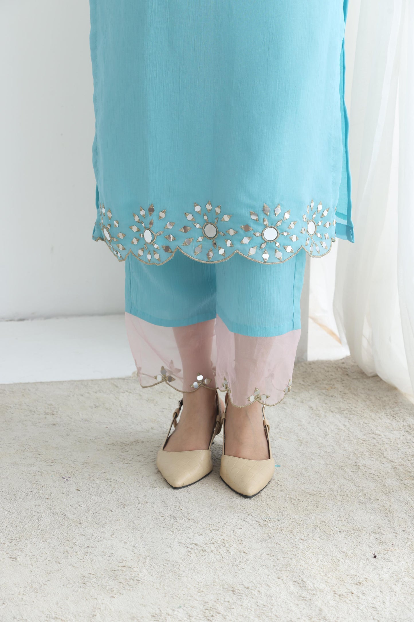 Preet- Blue Mirror Emb Suit Set