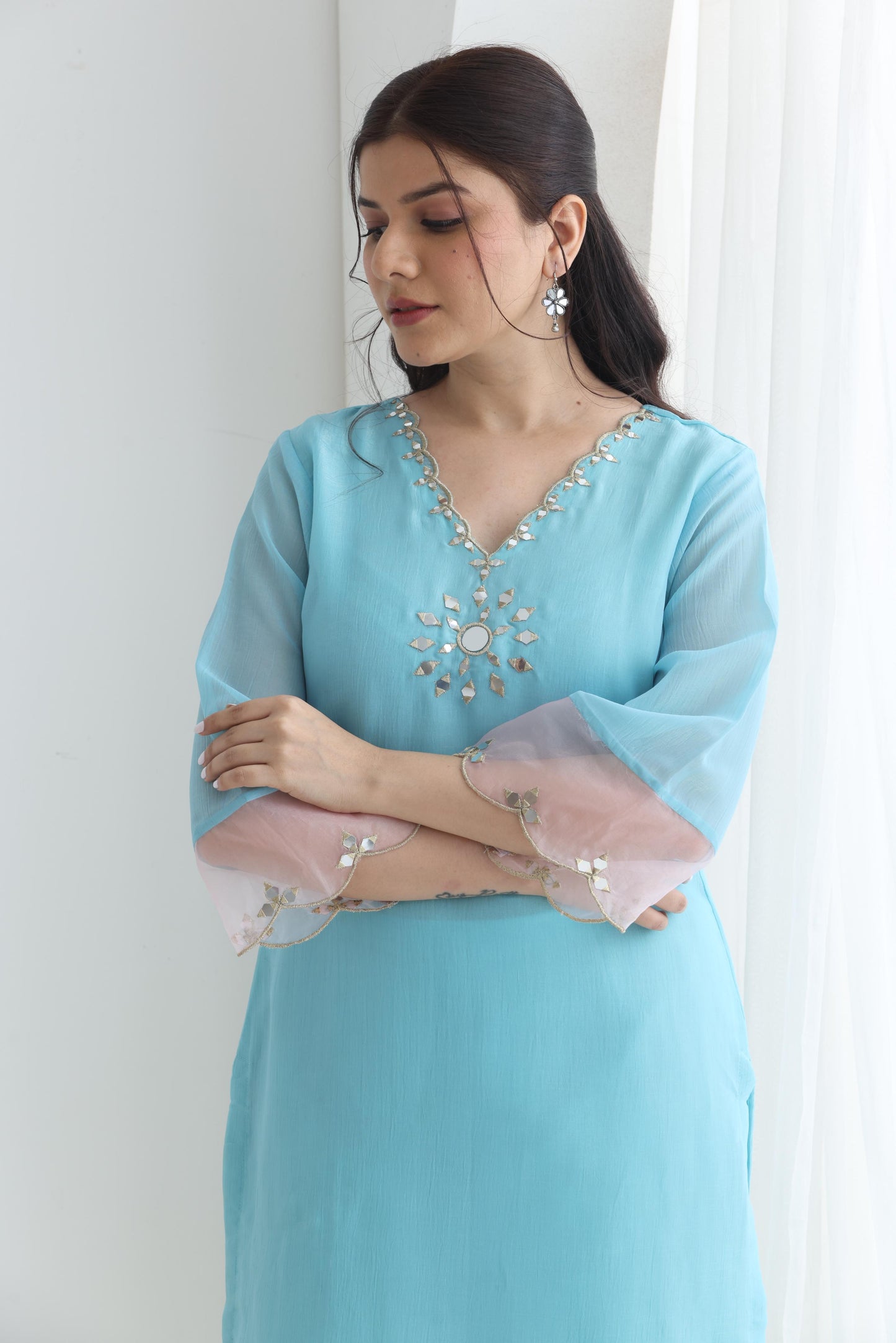 Preet- Blue Mirror Emb Suit Set