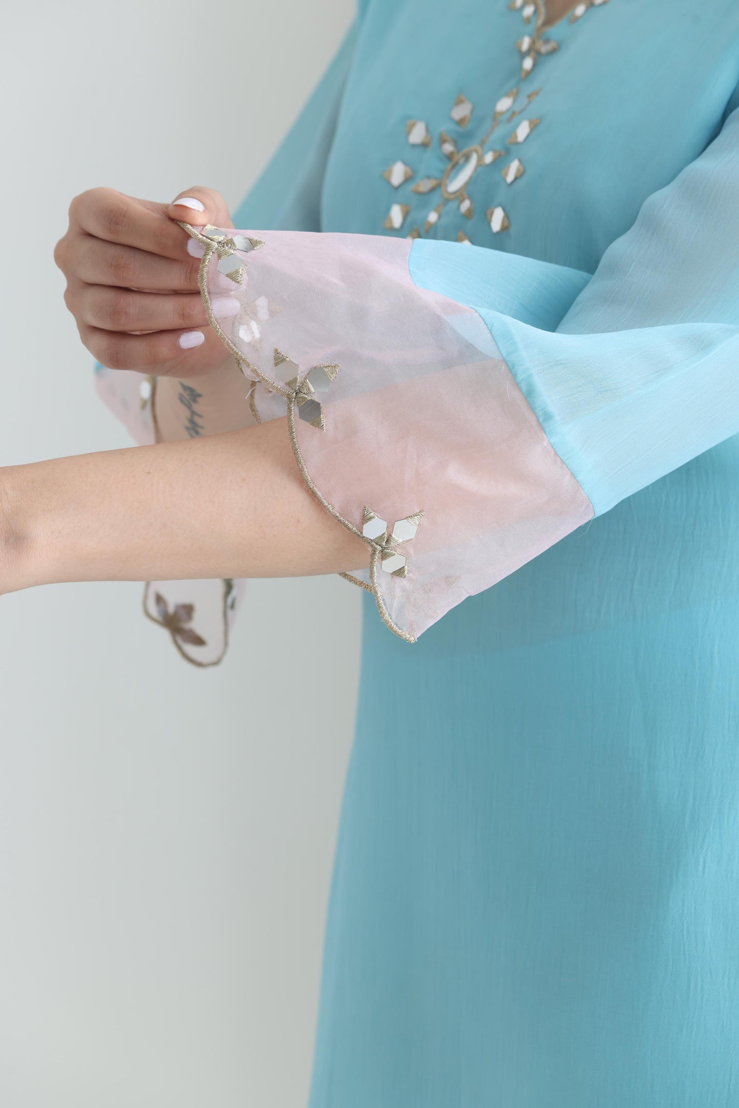 Preet- Blue Mirror Emb Suit Set