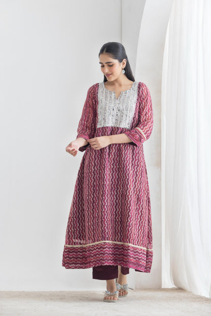 Ibadat - Maroon Batik print chanderi Suit set