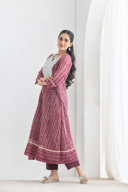 Ibadat - Maroon Batik print chanderi Suit set