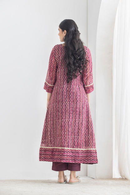 Ibadat - Maroon Batik print chanderi Suit set