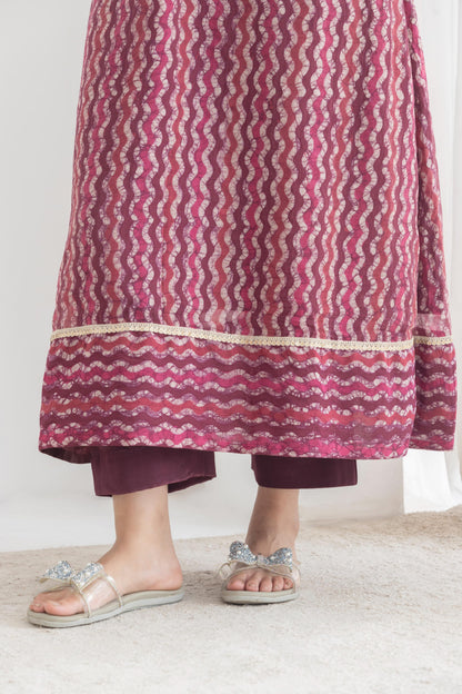 Ibadat - Maroon Batik print chanderi Suit set