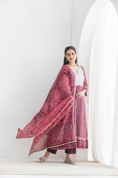 Ibadat - Maroon Batik print chanderi Suit set