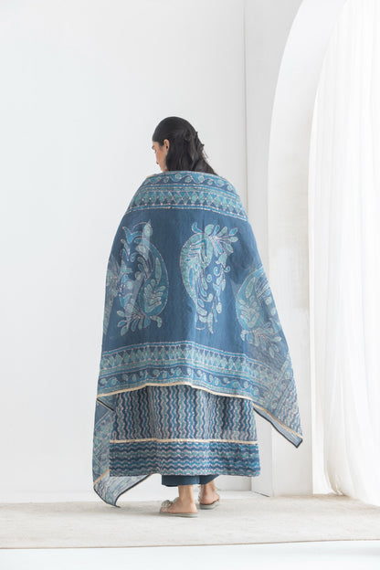 Kainaat - Blue Batik print chanderi Suit set