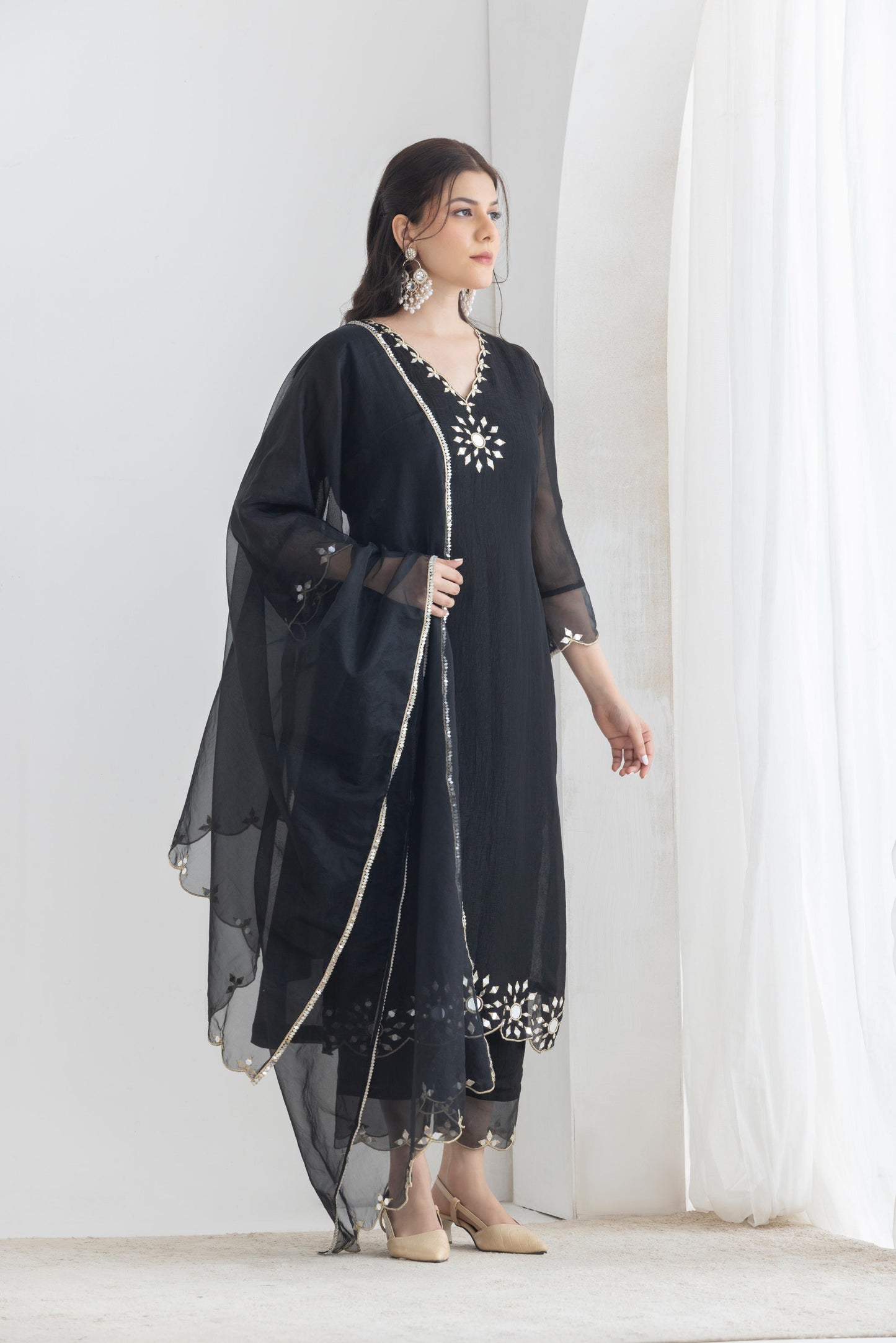 Raina- Black Mirror Emb Suit Set