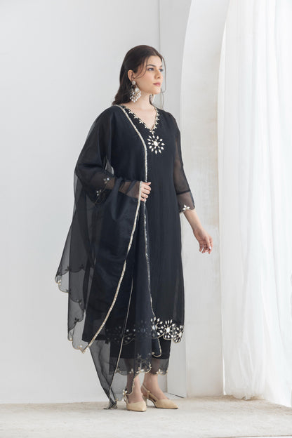 Raina- Black Mirror Emb Suit Set