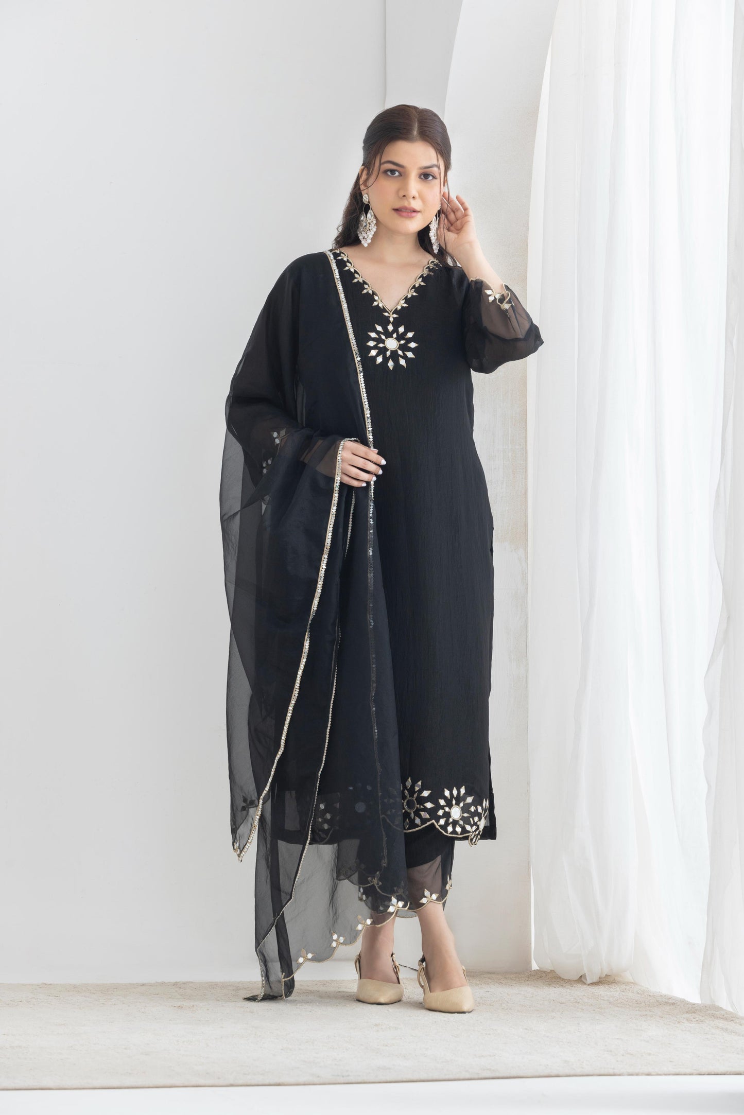 Raina- Black Mirror Emb Suit Set