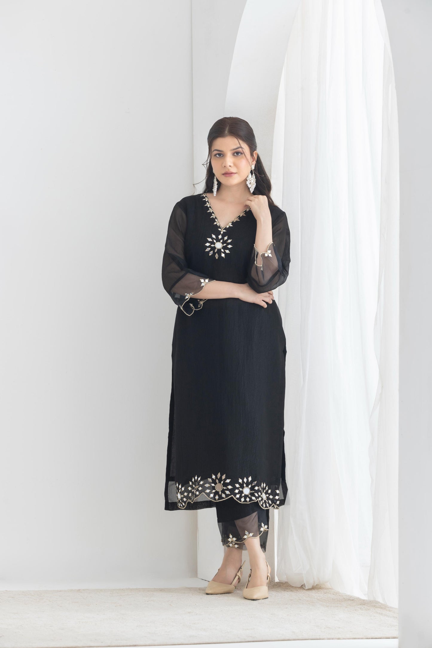 Raina- Black Mirror Emb Suit Set