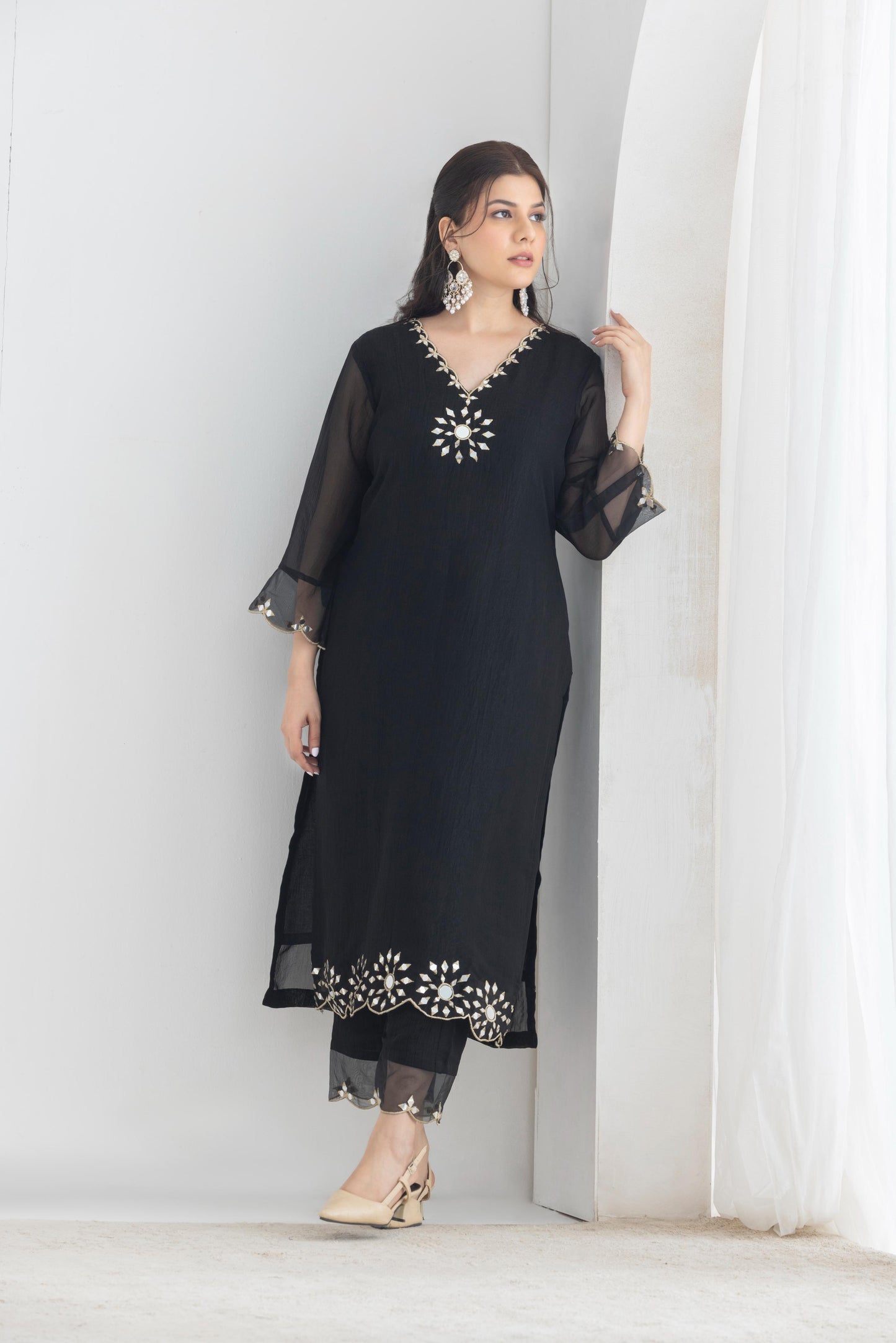 Raina- Black Mirror Emb Suit Set