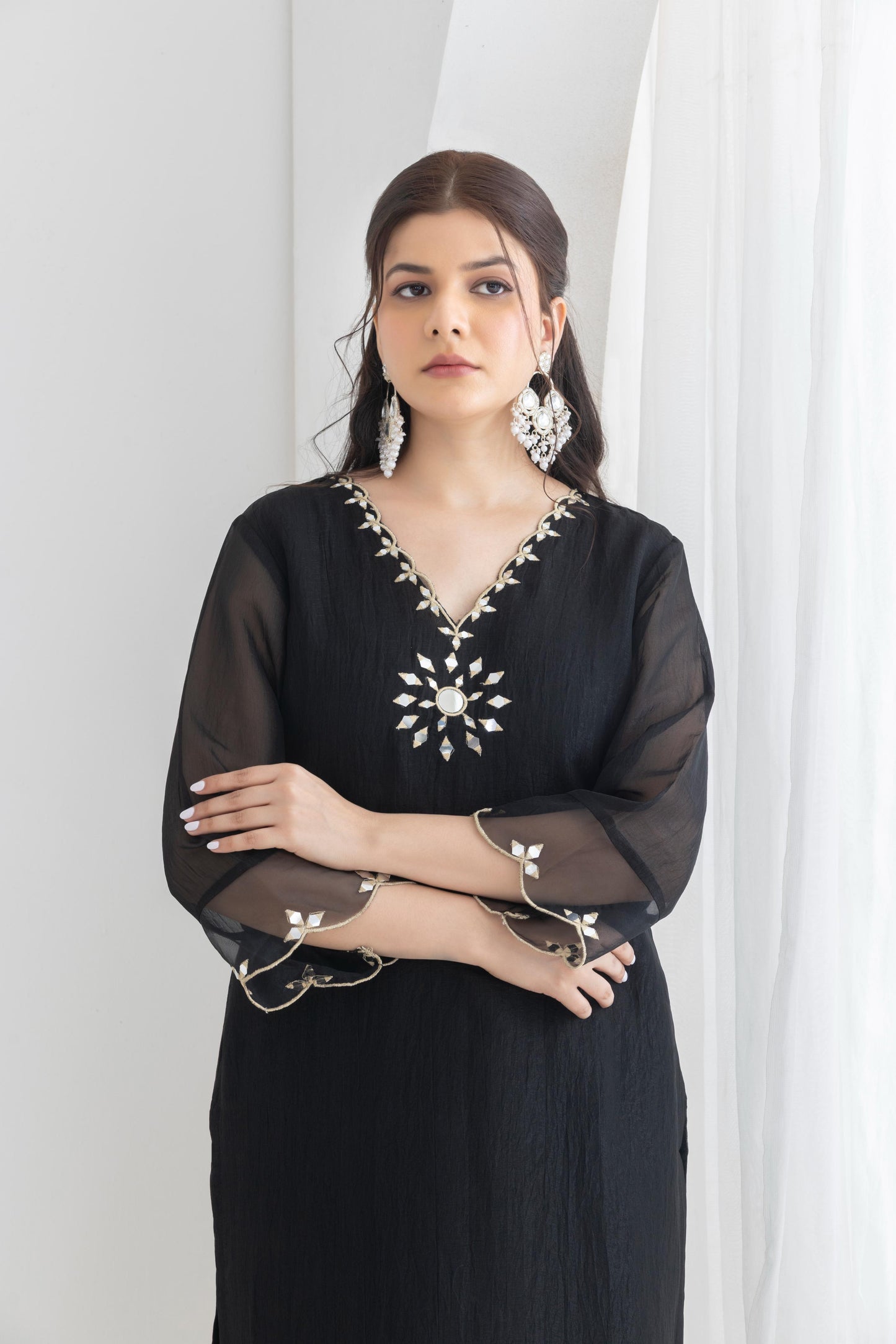 Raina- Black Mirror Emb Suit Set