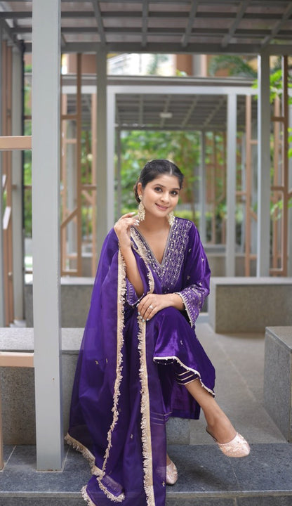 Ankita Singh in Devina -Purple Velvet Suit Set