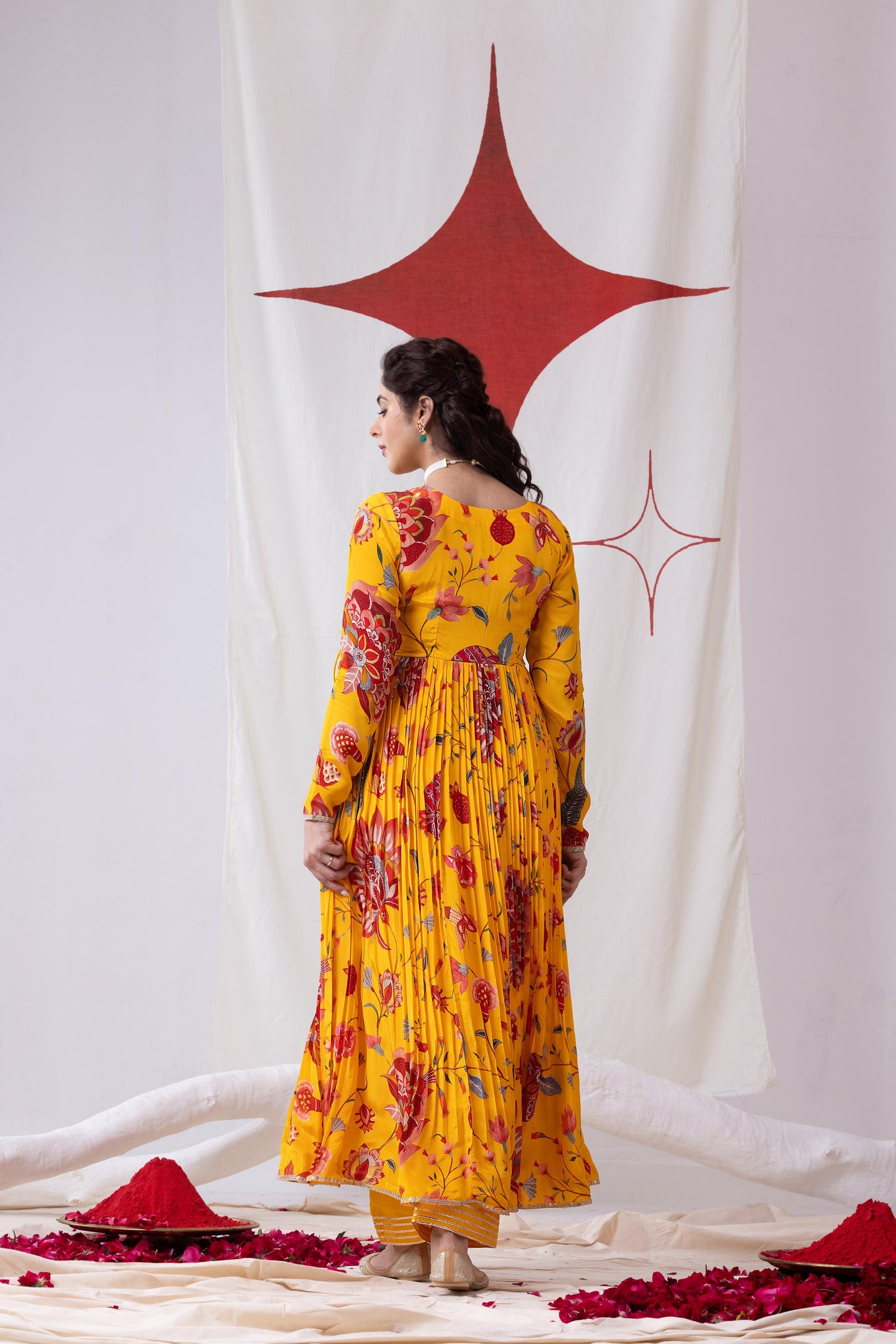 Gulnaar-Yellow Pleated Anarkali Set
