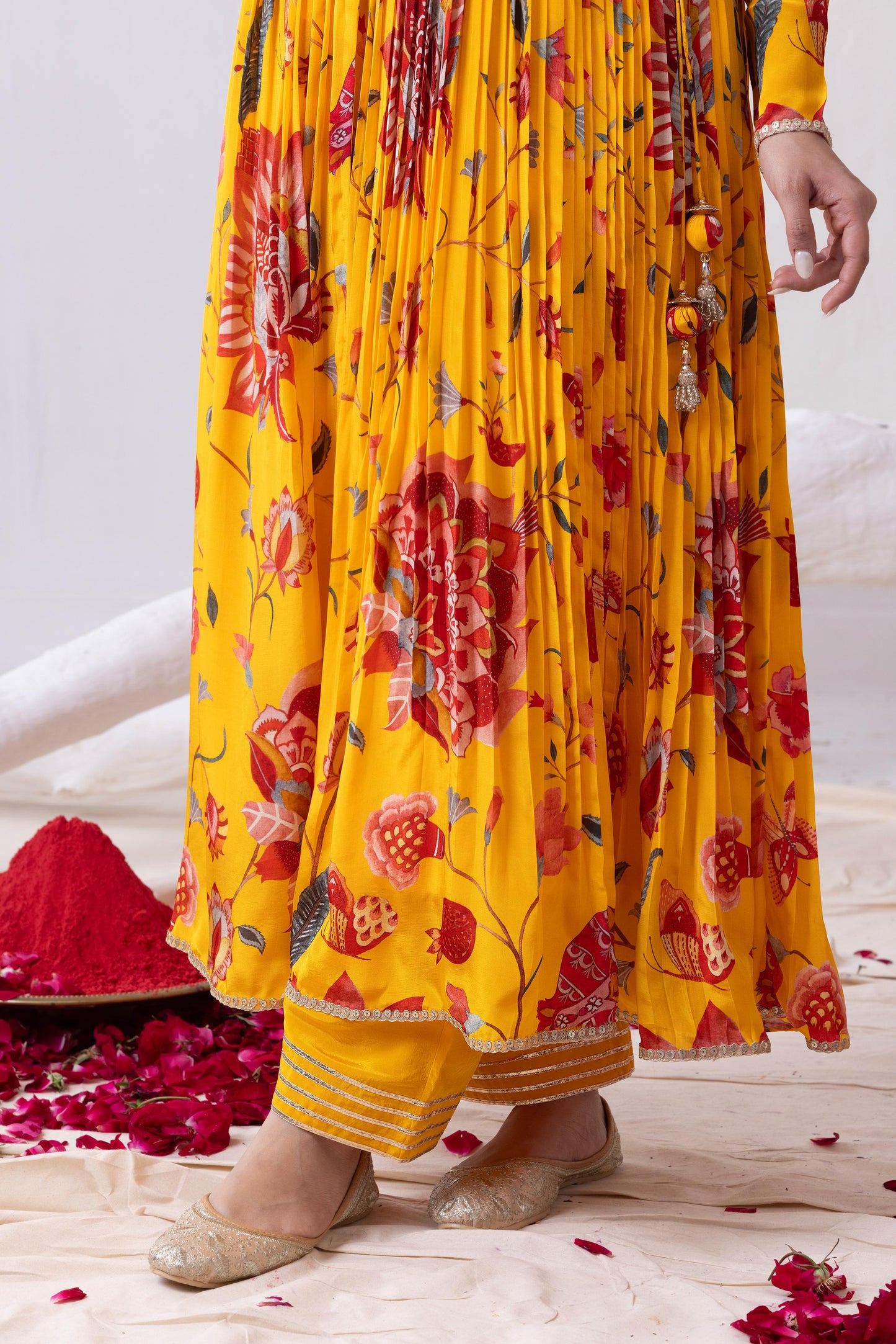 Gulnaar-Yellow Pleated Anarkali Set