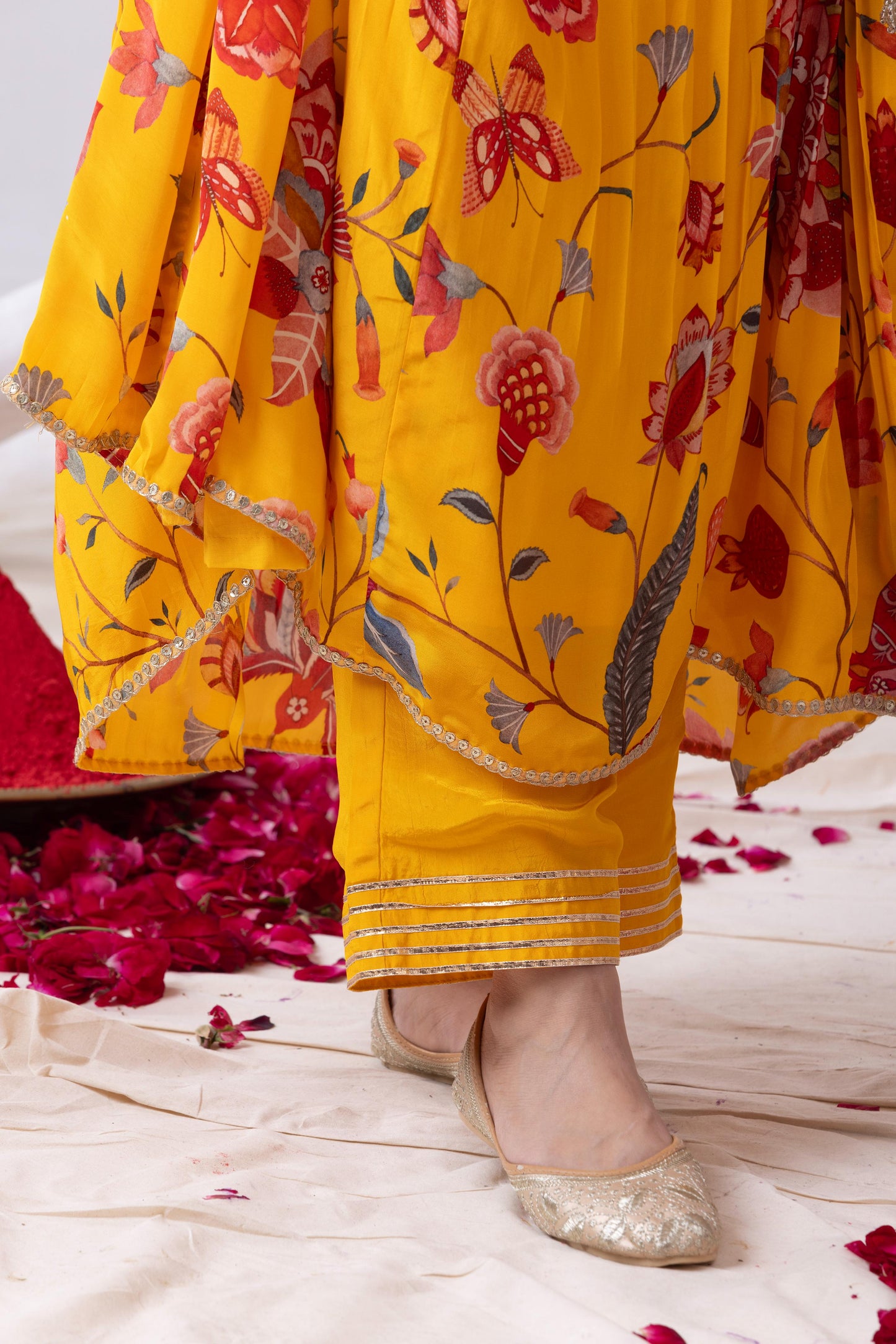 Gulnaar-Yellow Pleated Anarkali Set