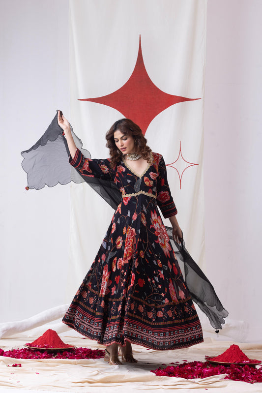 Bahar- Black Anarkali Set