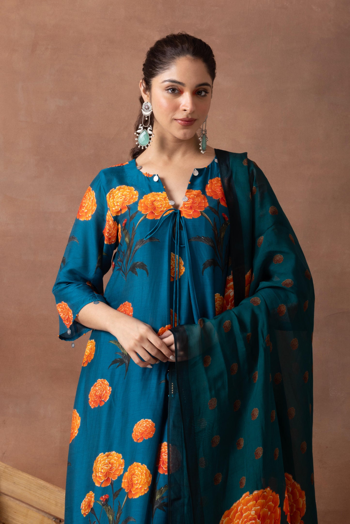 Amber- Teal Printed Suit Set