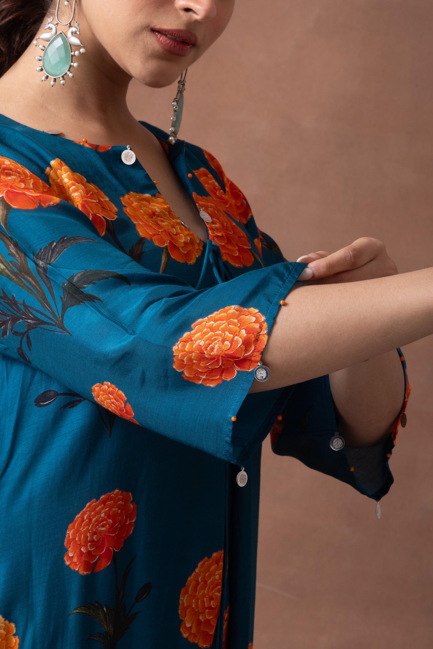 Amber- Teal Printed Suit Set
