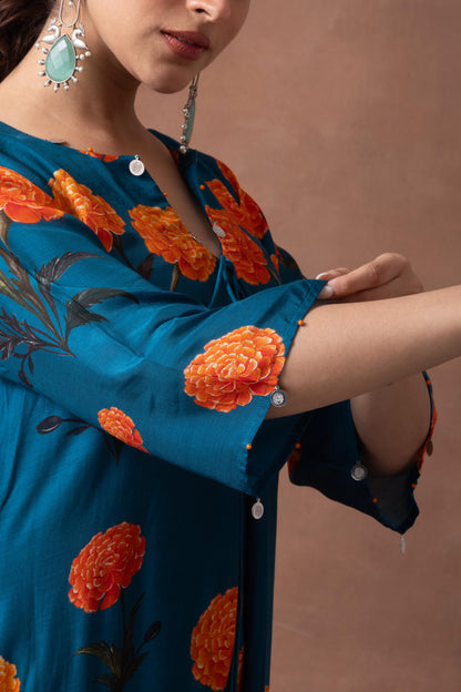 Amber- Teal Printed Suit Set