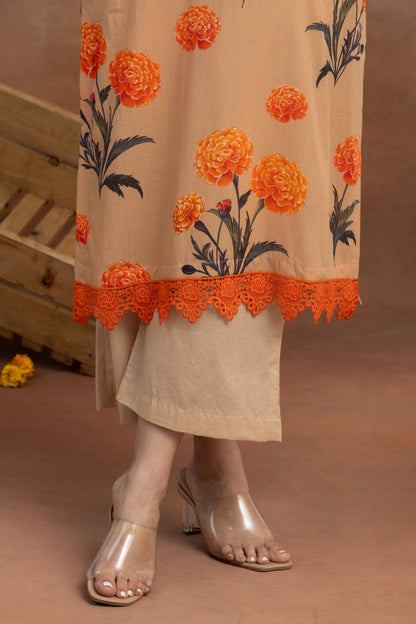 Chhaaya-Fawn Printed Kurta Set