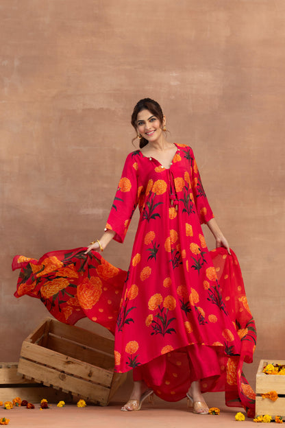 Mehreen-Hot Pink Printed Suit Set