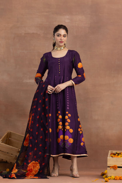 Saanvi-Purple Printed Anarkali Set