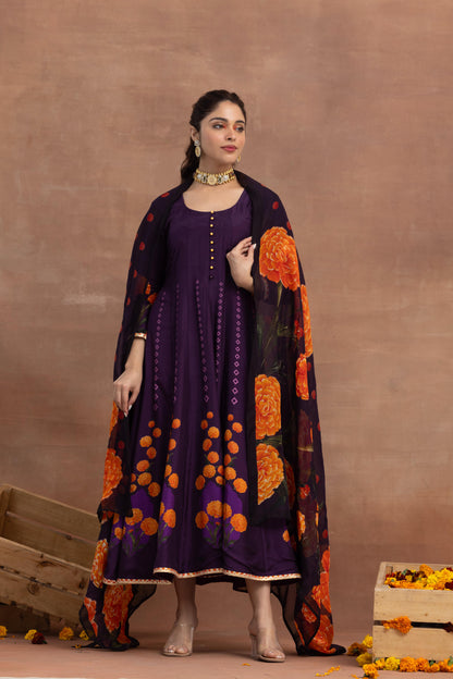 Saanvi-Purple Printed Anarkali Set