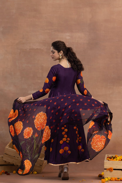 Saanvi-Purple Printed Anarkali Set