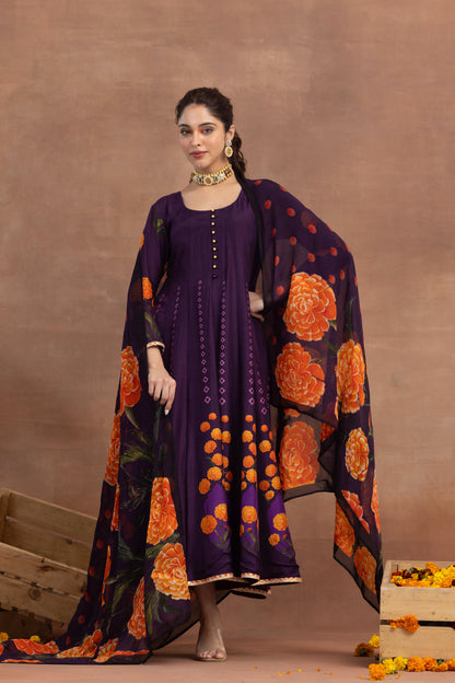 Saanvi-Purple Printed Anarkali Set