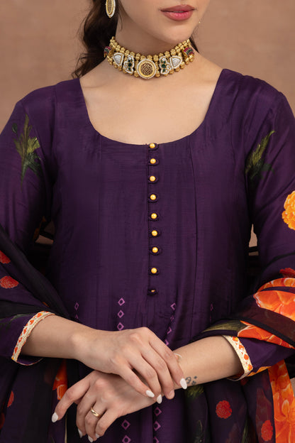 Saanvi-Purple Printed Anarkali Set