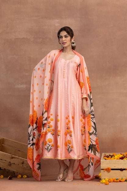 Kaira- Peach Printed Anarkali Set